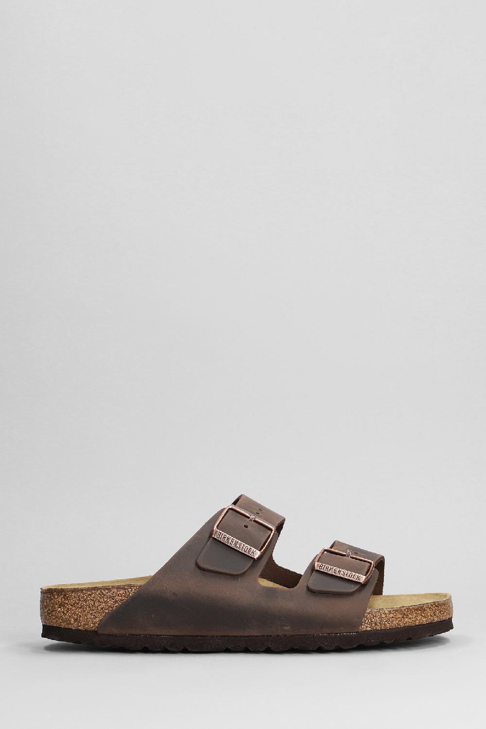Deliberti Birkenstock Sandali flats arizona in pelle marrone cod. 401600 - Deliberti The Luxury Shopping