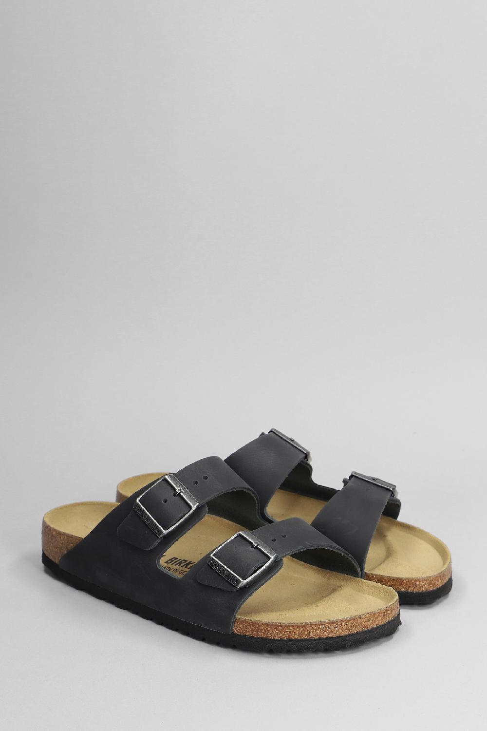 Deliberti Birkenstock Sandali Flats Arizona In Pelle Nera Cod. 399283 - Deliberti The Luxury Shopping