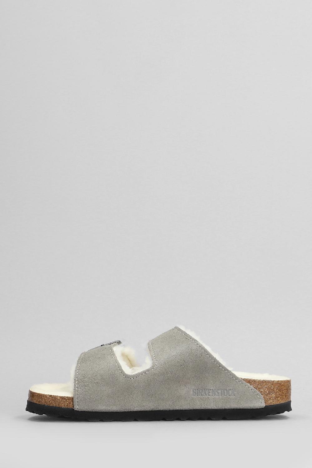 Deliberti Birkenstock Sandali Flats Arizona Shearling In Camoscio Grigio Cod. 404727 - Deliberti The Luxury Shopping