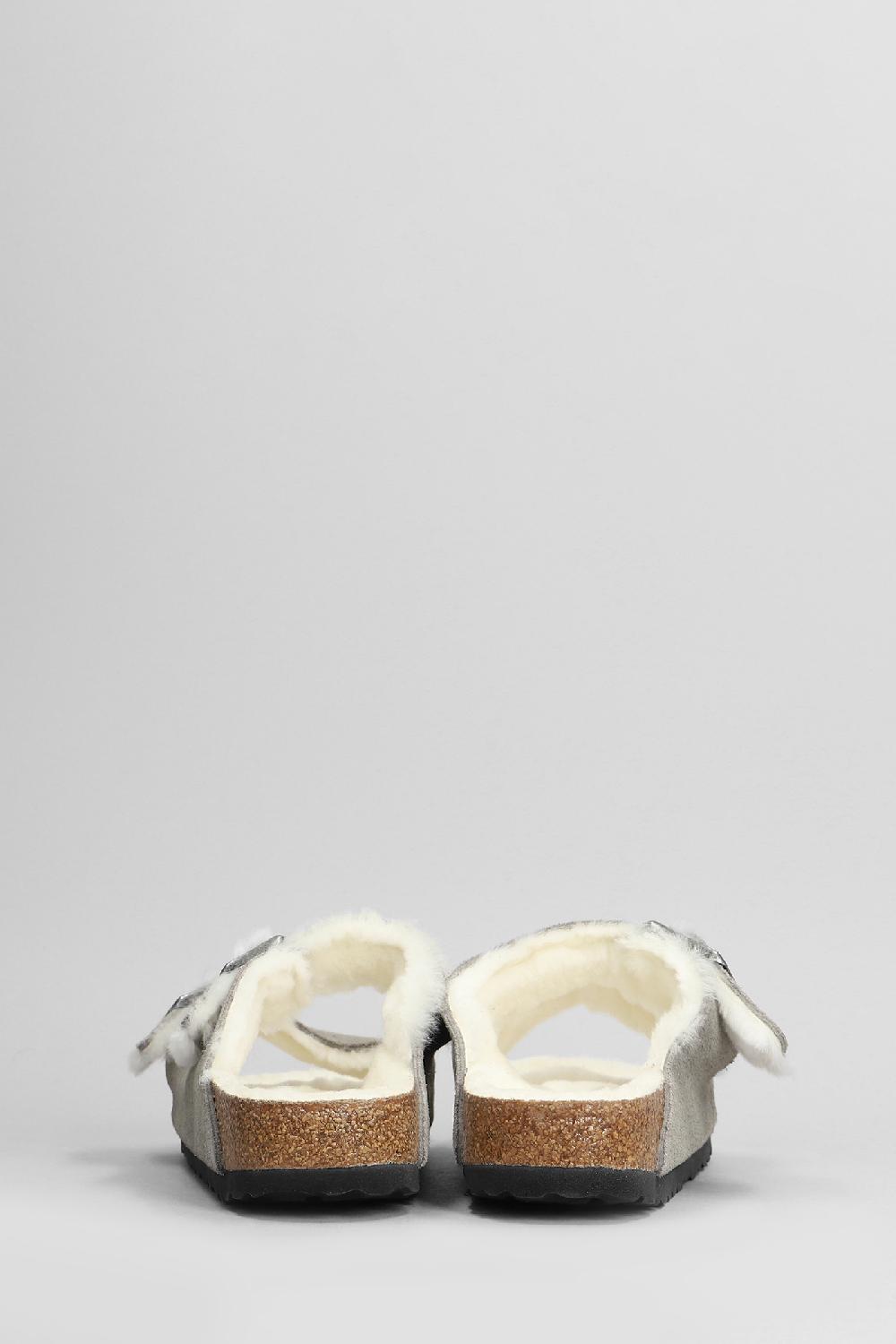 Deliberti Birkenstock Sandali Flats Arizona Shearling In Camoscio Grigio Cod. 404727 - Deliberti The Luxury Shopping