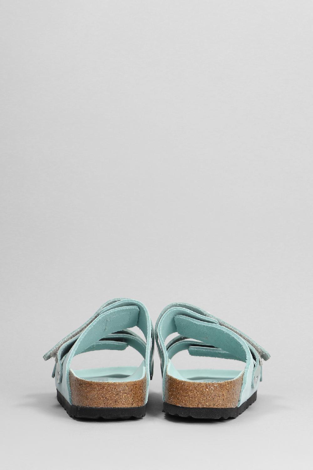Deliberti Birkenstock Sandali Flats Uji In Pelle E Camoscio Verde Cod. 401589 - Deliberti The Luxury Shopping