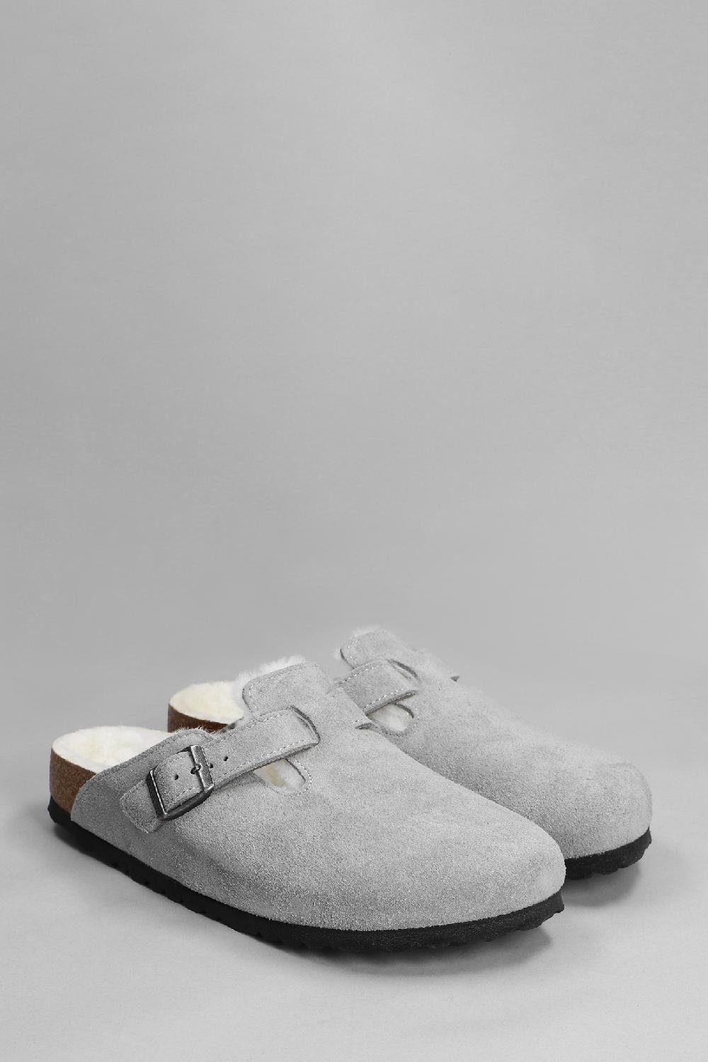 Deliberti Birkenstock Slipper-mule Boston In Camoscio Grigio Cod. 365615 - Deliberti The Luxury Shopping