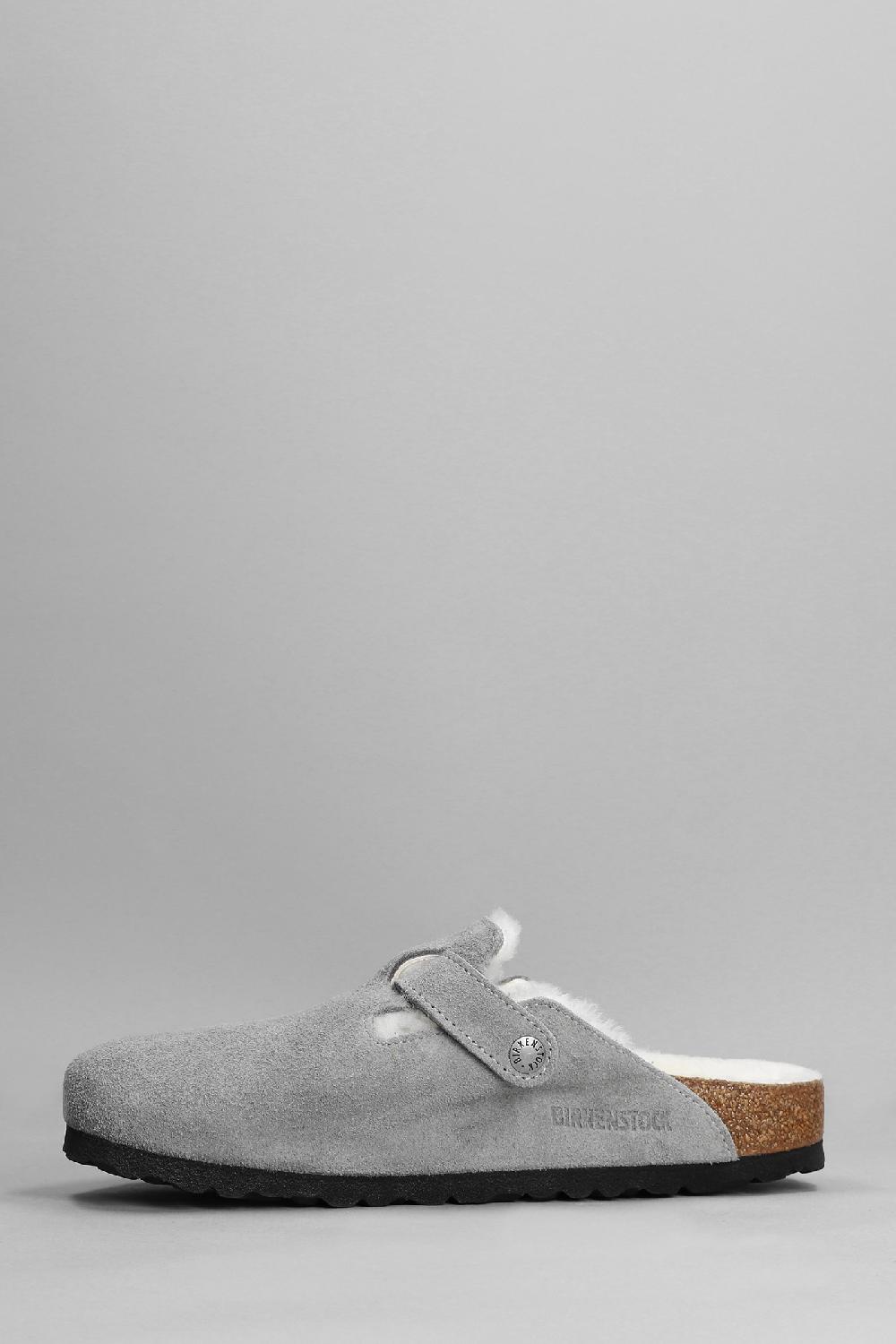 Deliberti Birkenstock Slipper-mule Boston In Camoscio Grigio Cod. 365615 - Deliberti The Luxury Shopping