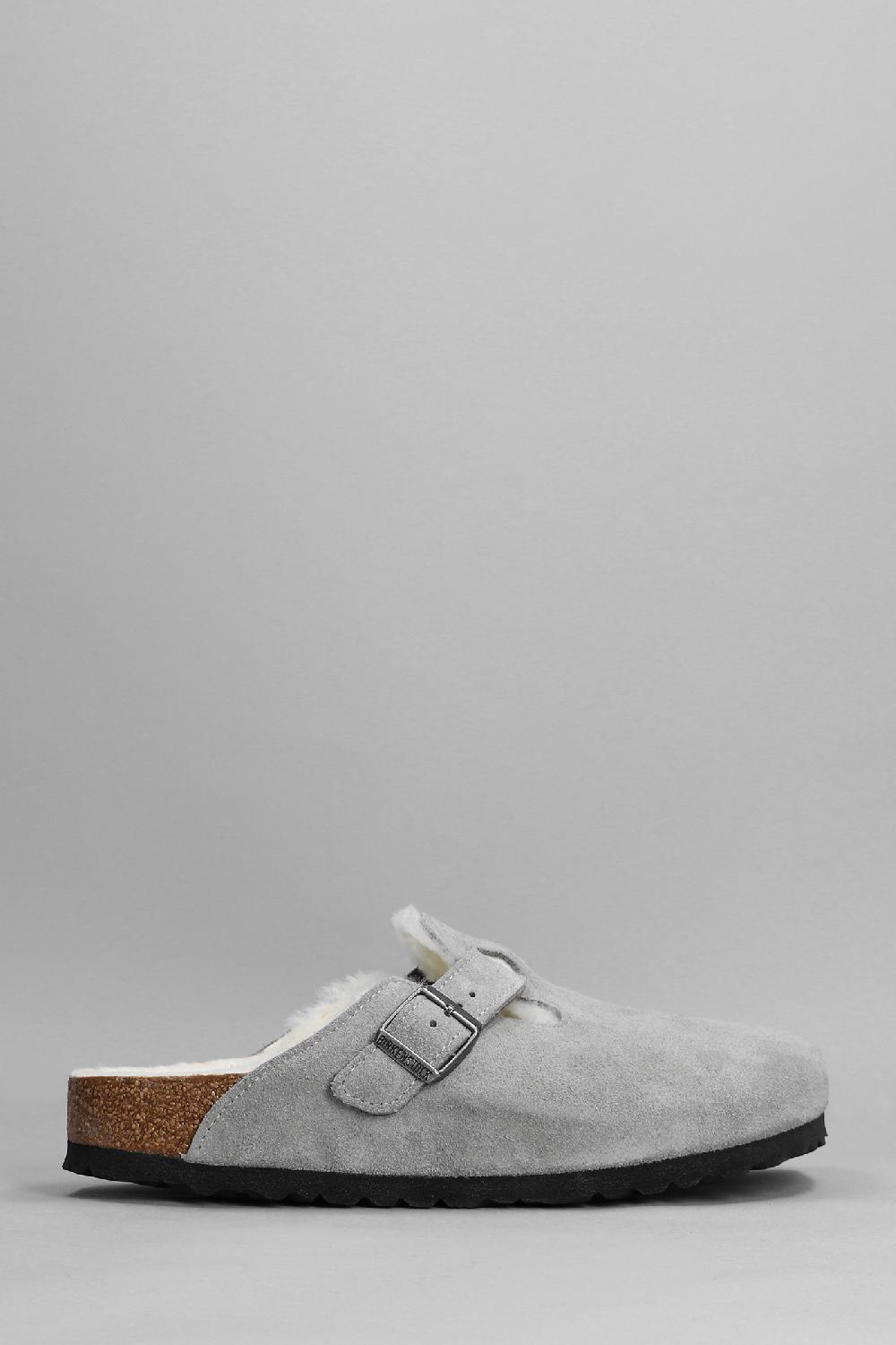 Deliberti Birkenstock Slipper-mule boston in camoscio grigio cod. 365615 - Deliberti The Luxury Shopping