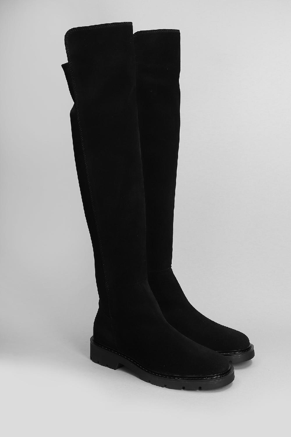 Deliberti Carmens Stivali Tacco Basso Brit Stretch In Camoscio E Tessuto Nero Cod. 405800 - Deliberti The Luxury Shopping