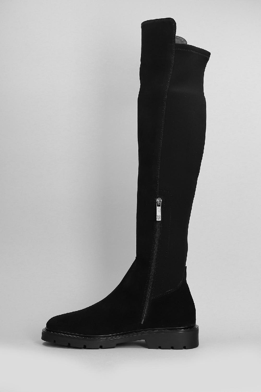 Deliberti Carmens Stivali Tacco Basso Brit Stretch In Camoscio E Tessuto Nero Cod. 405800 - Deliberti The Luxury Shopping