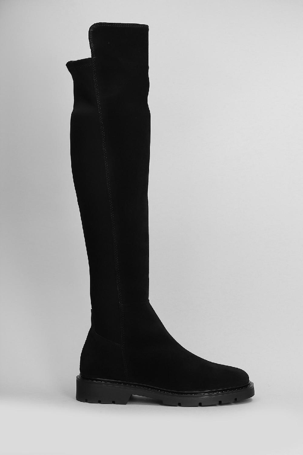 Deliberti Carmens Stivali tacco basso brit stretch in camoscio e tessuto nero cod. 405800 - Deliberti The Luxury Shopping