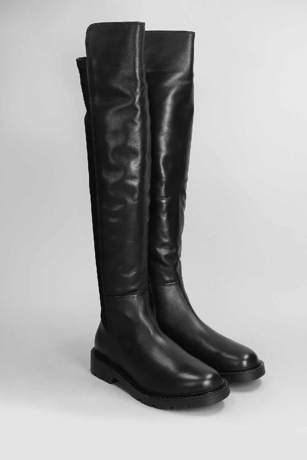 Deliberti Carmens Stivali Tacco Basso Brit Stretch In Pelle E Tessuto Nero Cod. 405799 - Deliberti The Luxury Shopping