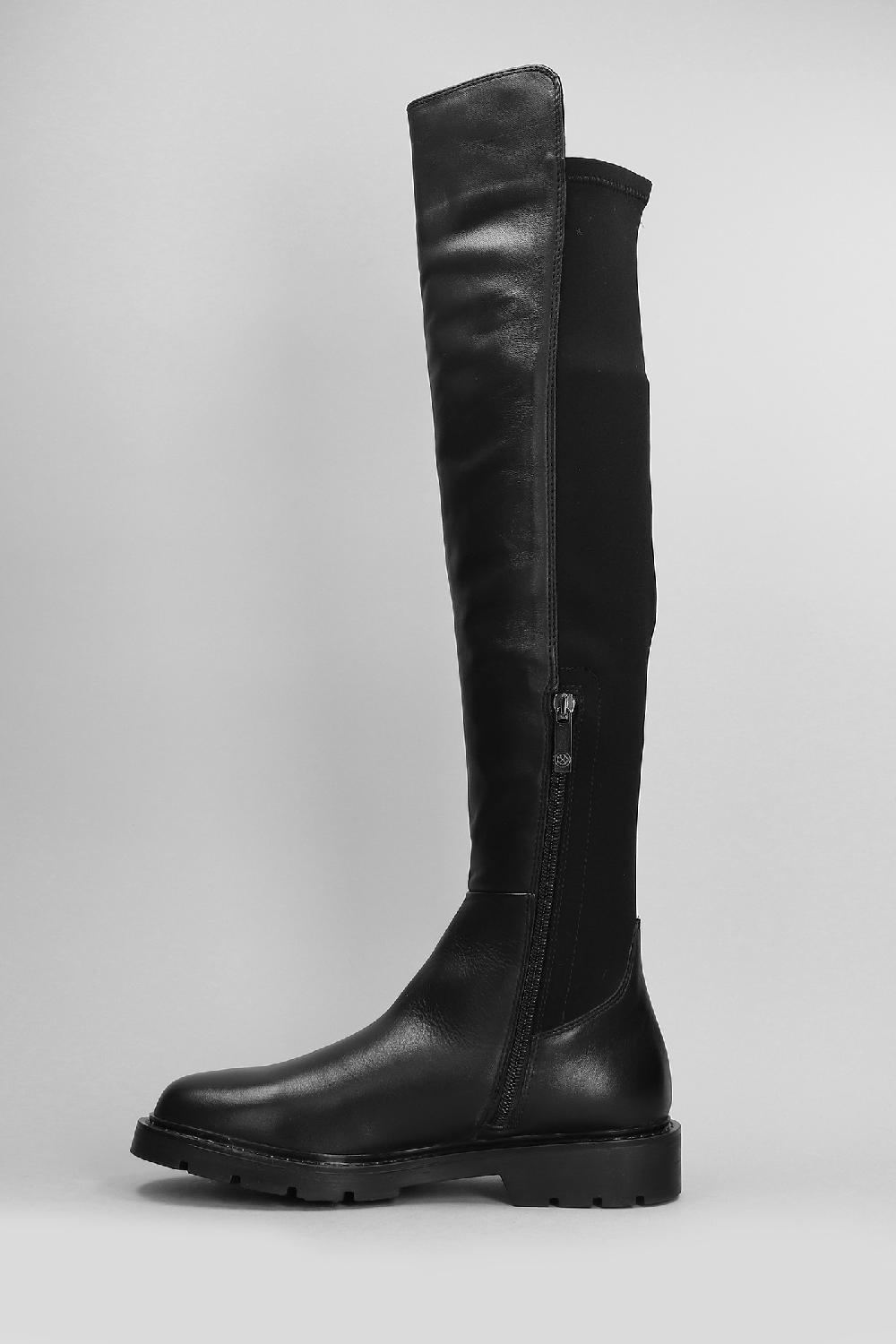 Deliberti Carmens Stivali Tacco Basso Brit Stretch In Pelle E Tessuto Nero Cod. 405799 - Deliberti The Luxury Shopping