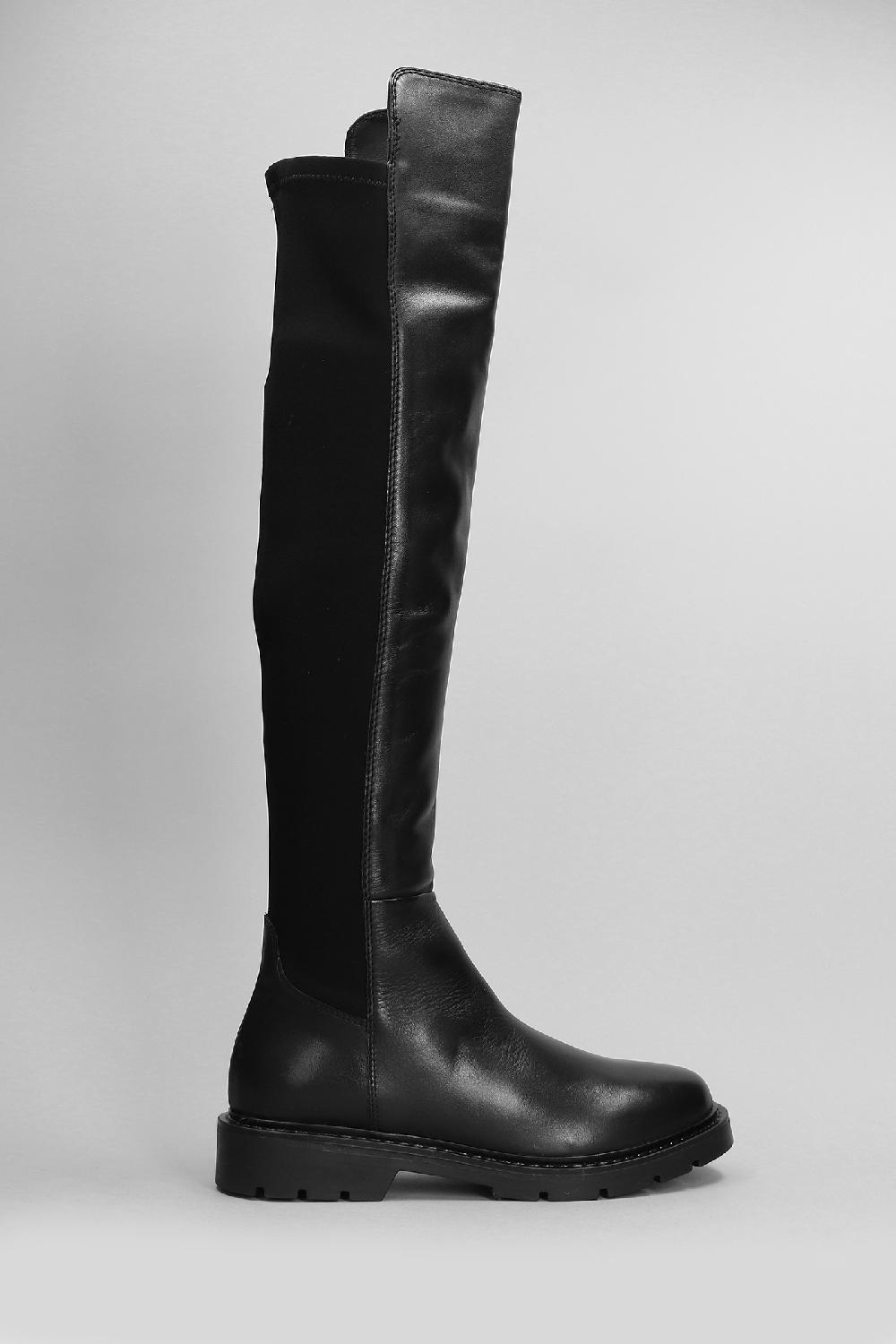 Deliberti Carmens Stivali tacco basso brit stretch in pelle e tessuto nero cod. 405799 - Deliberti The Luxury Shopping