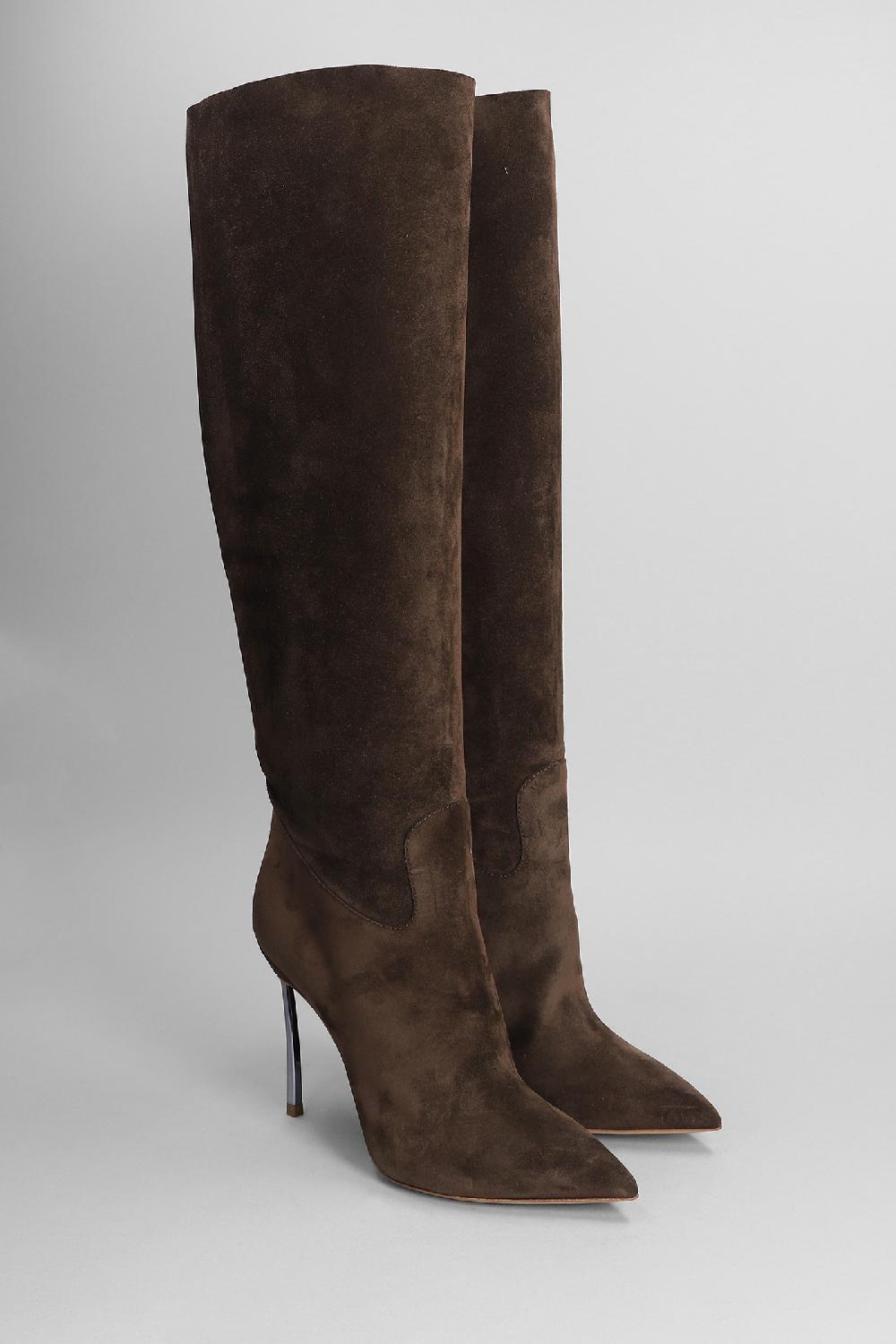 Deliberti Casadei Stivali Tacco Alto Blade In Camoscio Marrone Cod. 403395 - Deliberti The Luxury Shopping