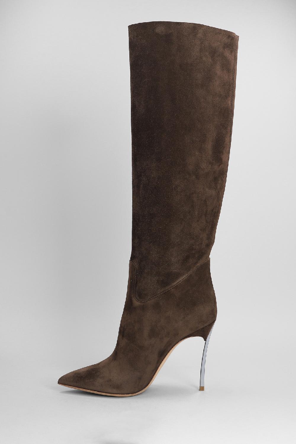 Deliberti Casadei Stivali Tacco Alto Blade In Camoscio Marrone Cod. 403395 - Deliberti The Luxury Shopping
