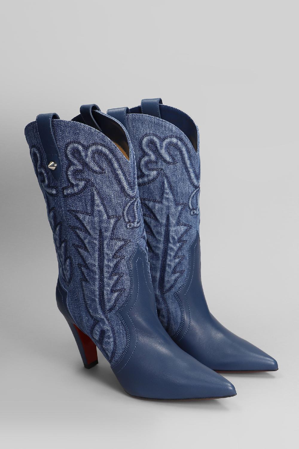 Deliberti Christian Louboutin Tronchetti Texani Santiabooty 85 In Pelle E Tessuto Blu Cod. 410174 - Deliberti The Luxury Shopping