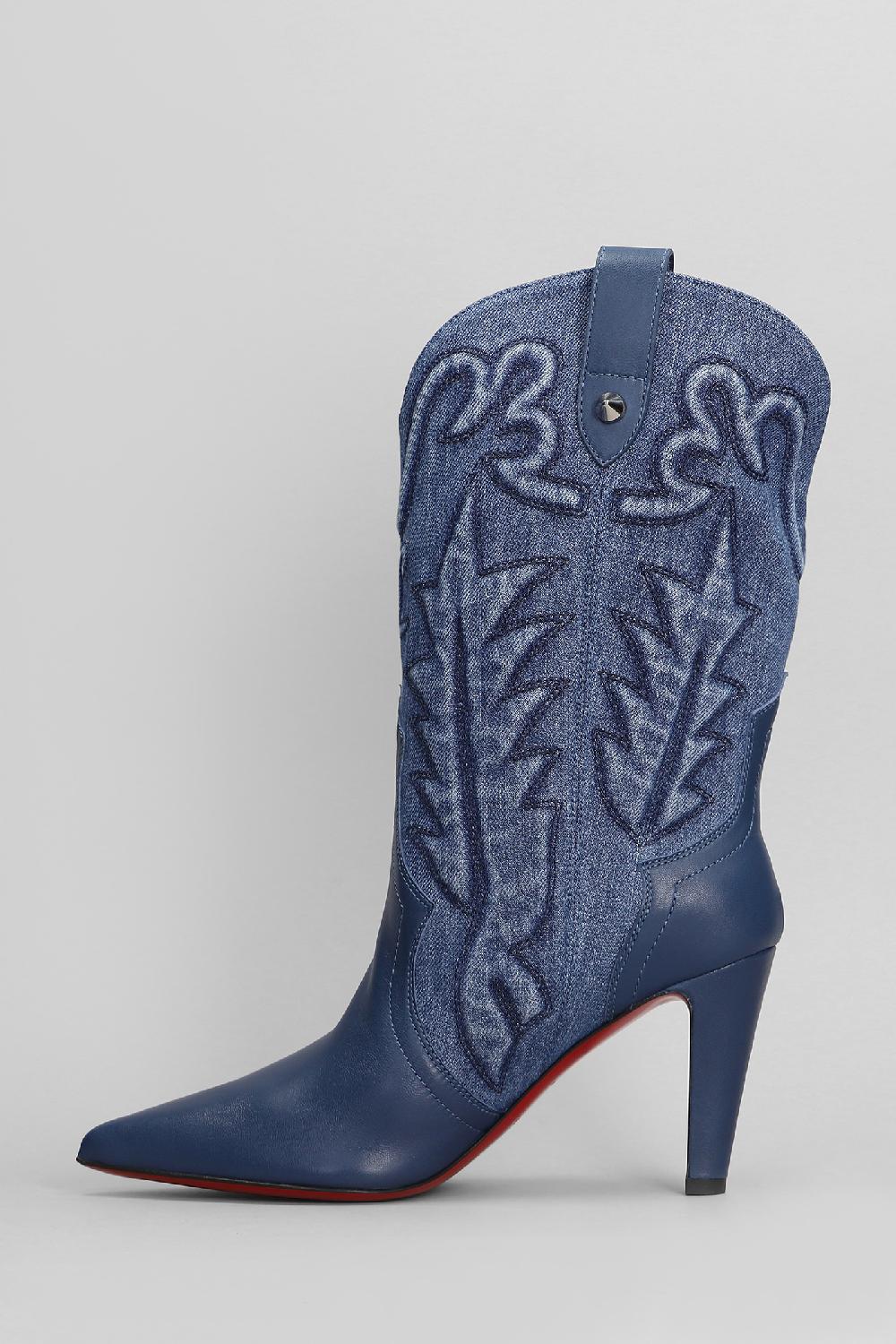 Deliberti Christian Louboutin Tronchetti Texani Santiabooty 85 In Pelle E Tessuto Blu Cod. 410174 - Deliberti The Luxury Shopping