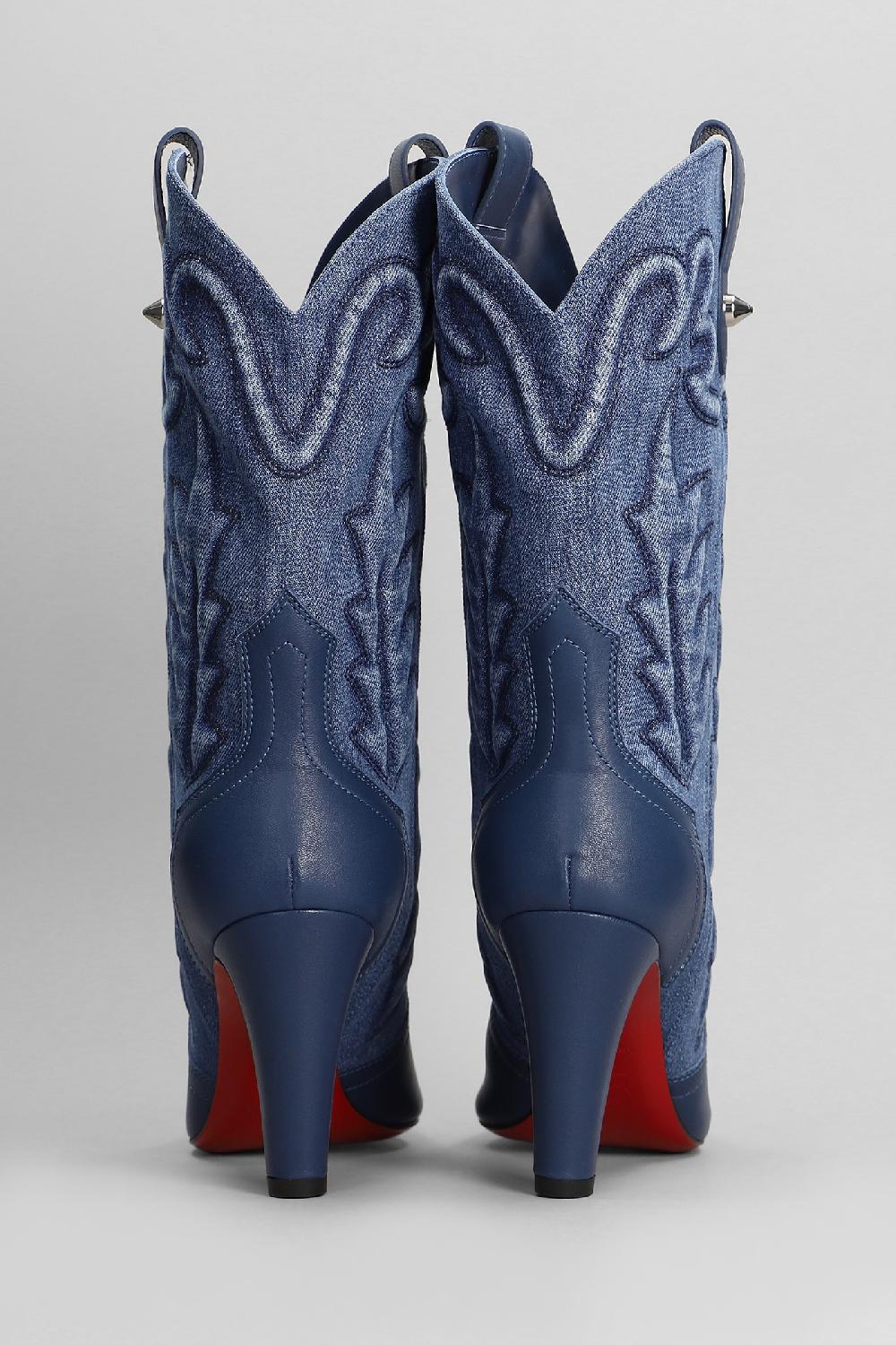 Deliberti Christian Louboutin Tronchetti Texani Santiabooty 85 In Pelle E Tessuto Blu Cod. 410174 - Deliberti The Luxury Shopping
