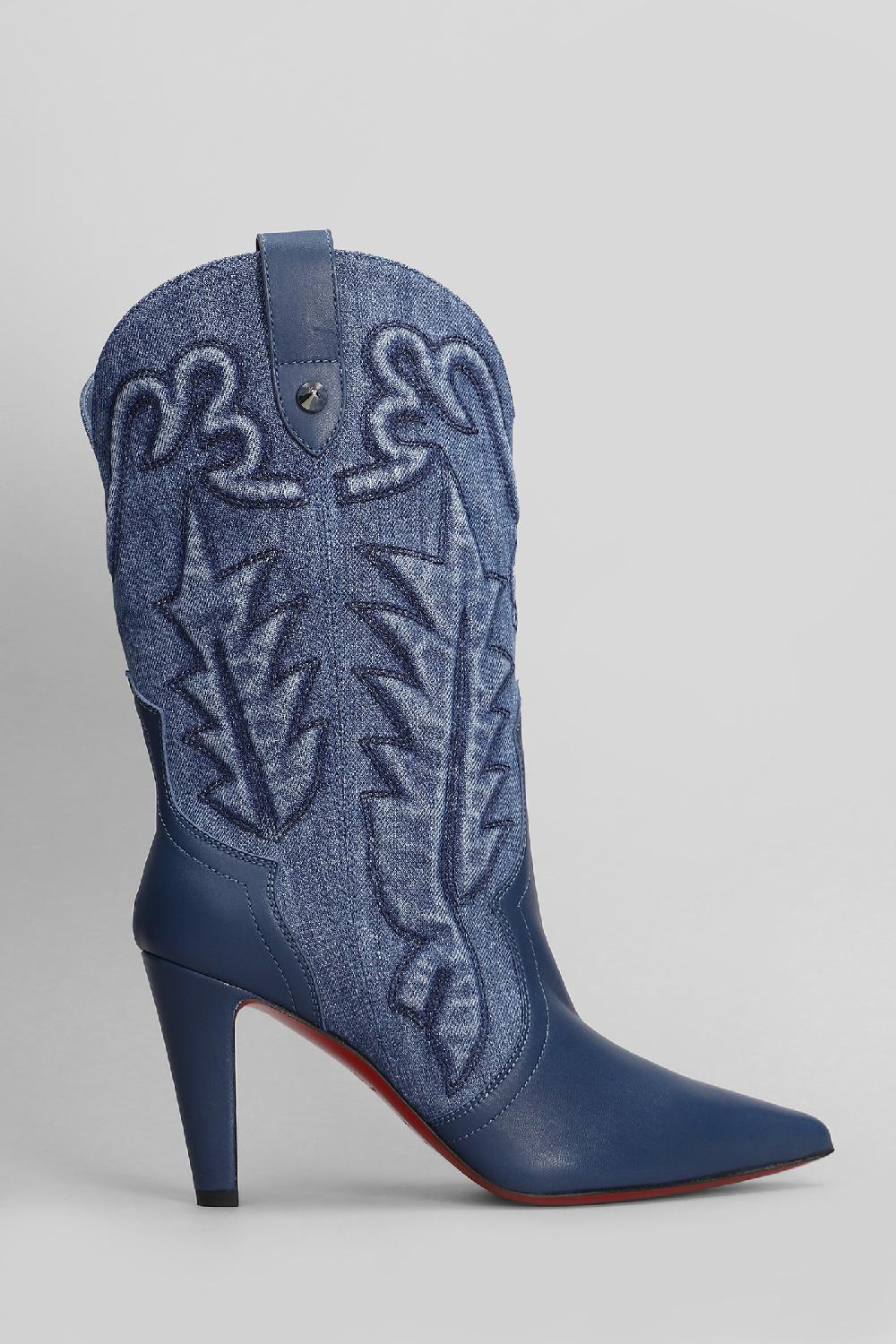 Deliberti Christian Louboutin Tronchetti texani santiabooty 85 in pelle e tessuto blu cod. 410174 - Deliberti The Luxury Shopping