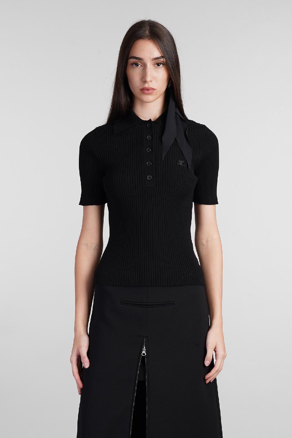 Deliberti Courreges Polo in viscosa nera cod. 408561 - Deliberti The Luxury Shopping