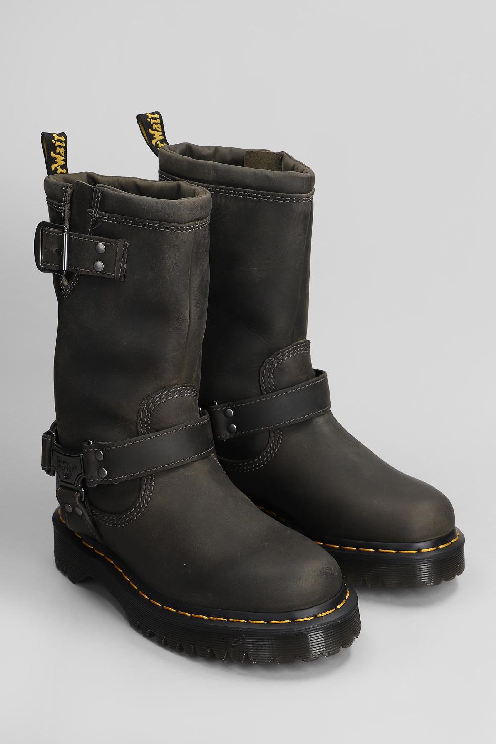 Deliberti Dr. Martens Tronchetti Tacco Basso Anistone Hi In Pelle Grigia Cod. 407258 - Deliberti The Luxury Shopping