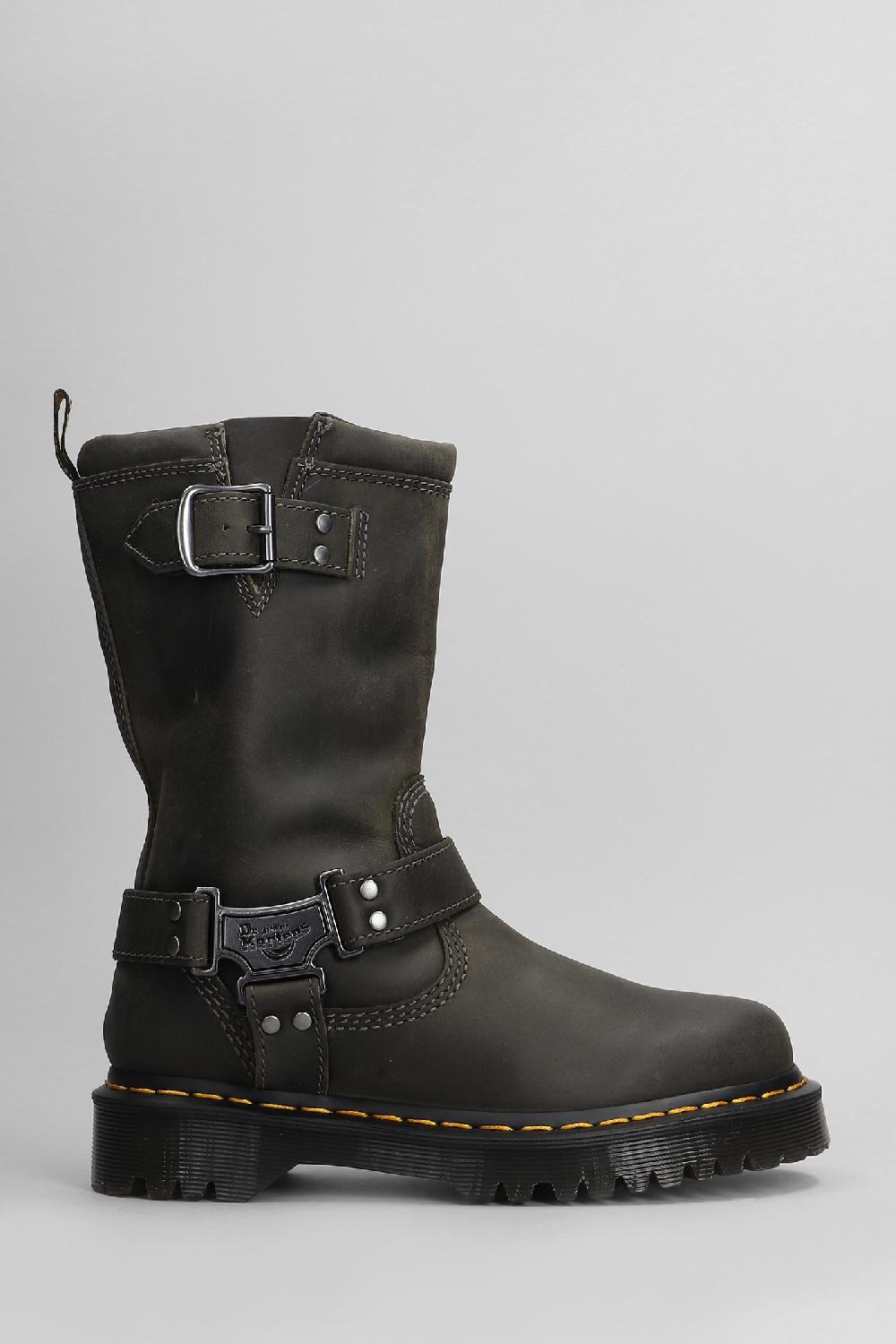 Deliberti Dr. Martens Tronchetti tacco basso anistone hi in pelle grigia cod. 407258 - Deliberti The Luxury Shopping