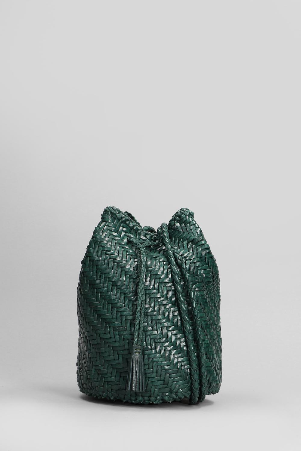 Deliberti Dragon Diffusion Borsa a spalla pompom double jump in pelle verde cod. 409994 - Deliberti The Luxury Shopping