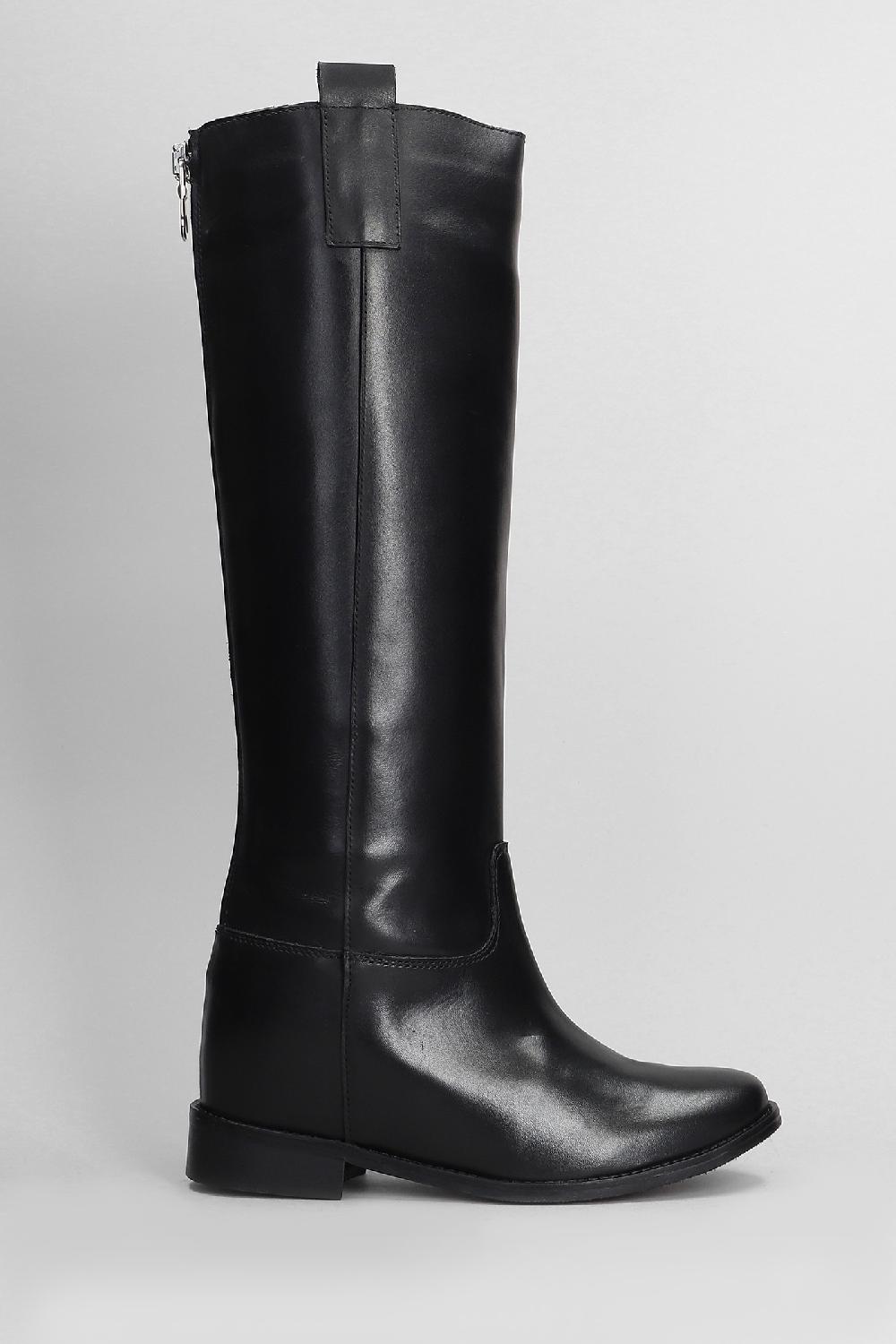 Deliberti Gisel Moire Stivale zeppa interna casablanca in pelle nera cod. 409179 - Deliberti The Luxury Shopping