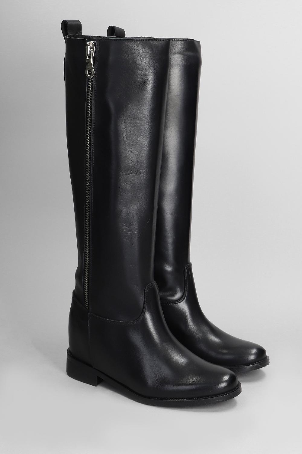 Deliberti Gisel Moire Stivale Zeppa Interna Marracash In Pelle Nera Cod. 409183 - Deliberti The Luxury Shopping