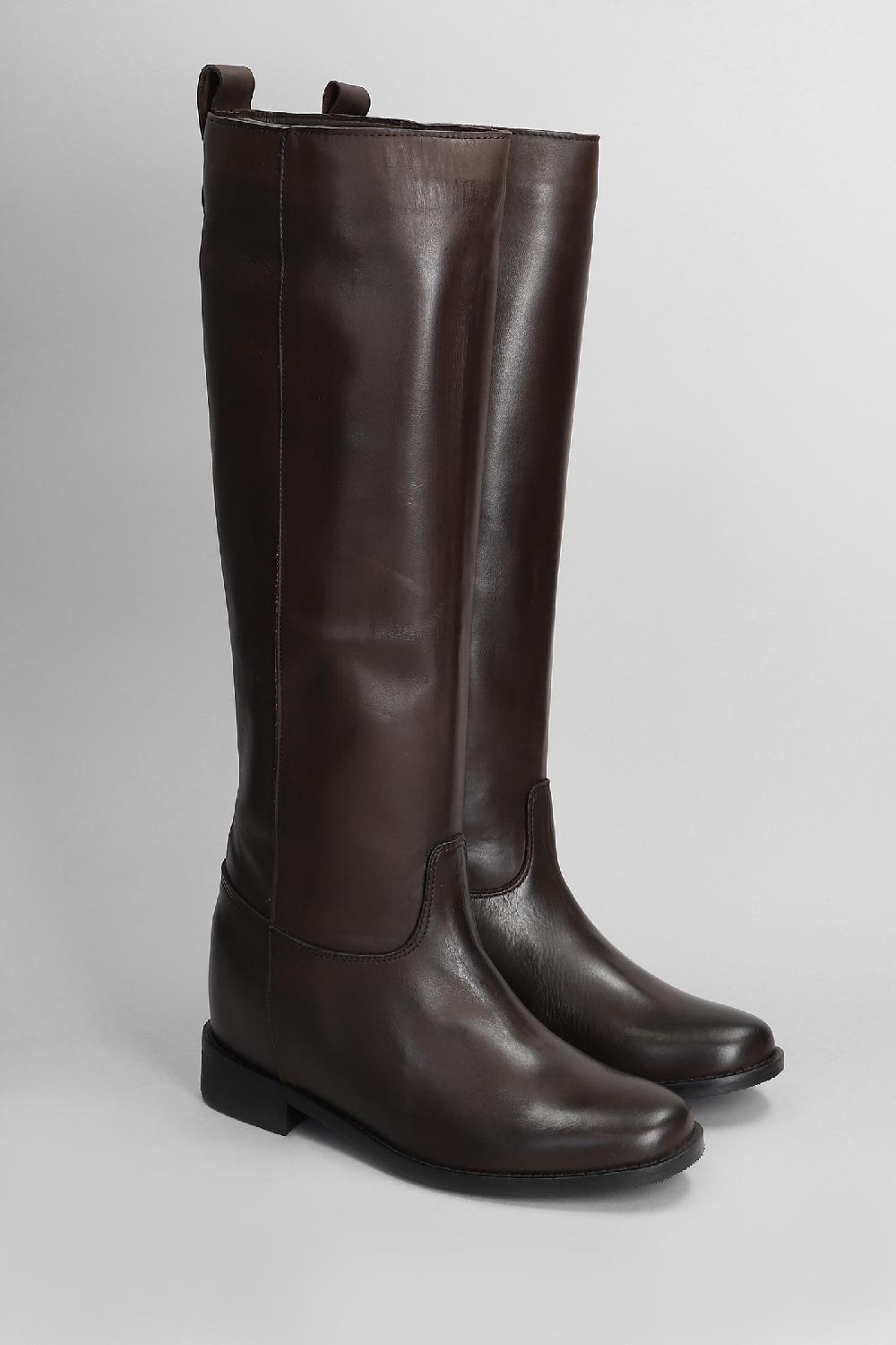 Deliberti Gisel Moire Stivale Zeppa Interna Perla In Pelle Testa Di Moro Cod. 409184 - Deliberti The Luxury Shopping