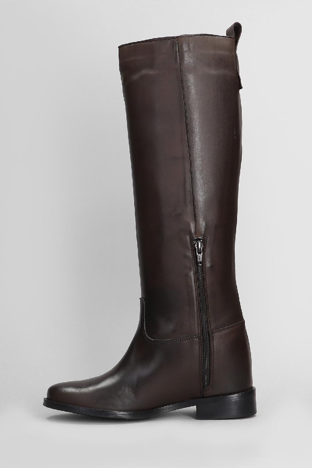 Deliberti Gisel Moire Stivale Zeppa Interna Perla In Pelle Testa Di Moro Cod. 409184 - Deliberti The Luxury Shopping