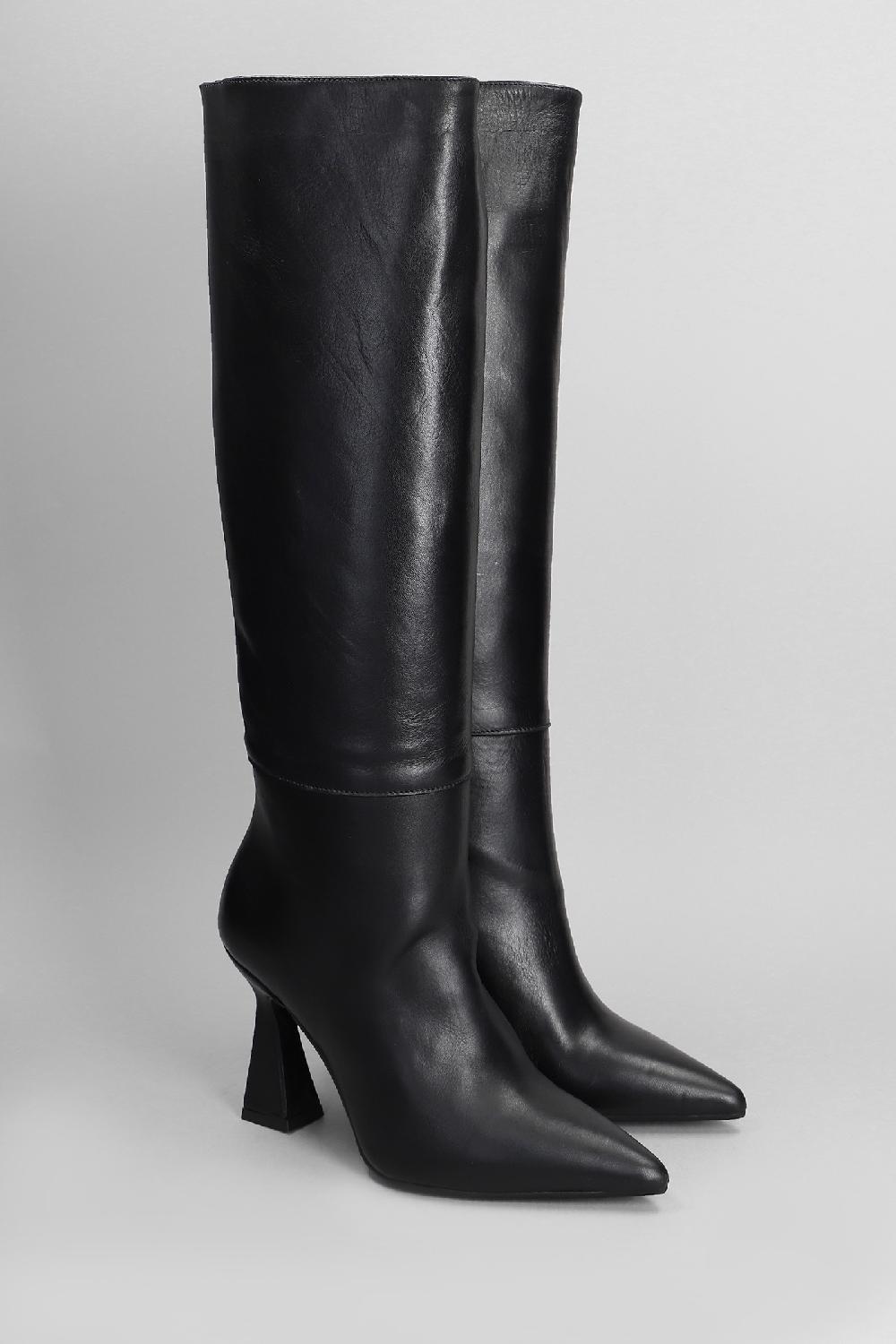 Deliberti Gisel Moire Stivali Tacco Alto Kimera In Pelle Nera Cod. 404216 - Deliberti The Luxury Shopping