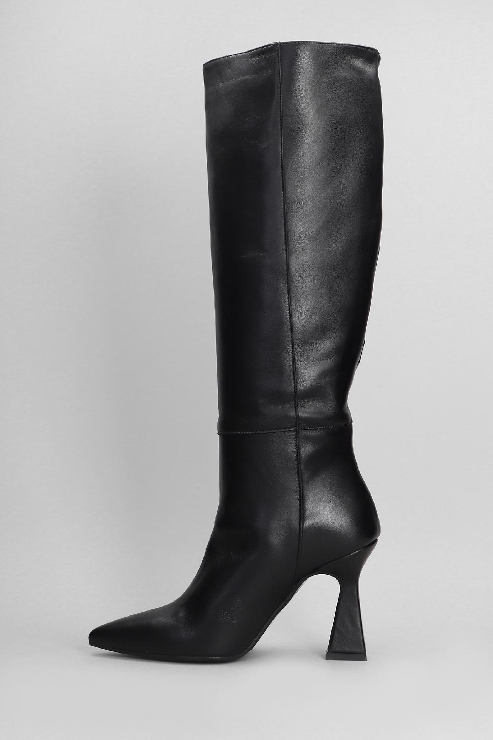 Deliberti Gisel Moire Stivali Tacco Alto Kimera In Pelle Nera Cod. 404216 - Deliberti The Luxury Shopping