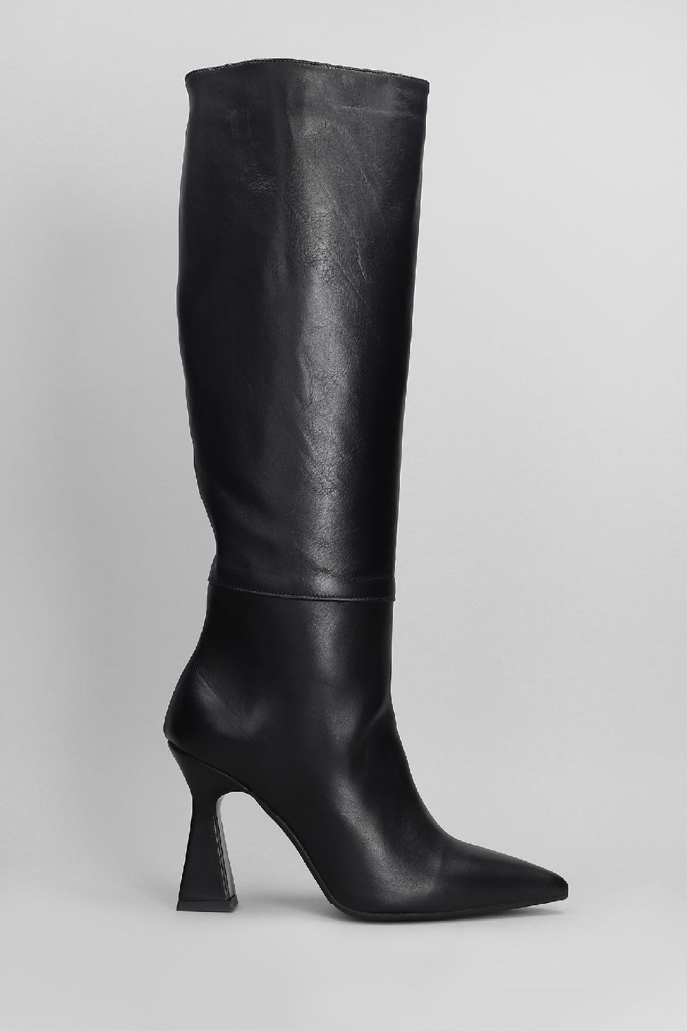 Deliberti Gisel Moire Stivali tacco alto kimera in pelle nera cod. 404216 - Deliberti The Luxury Shopping
