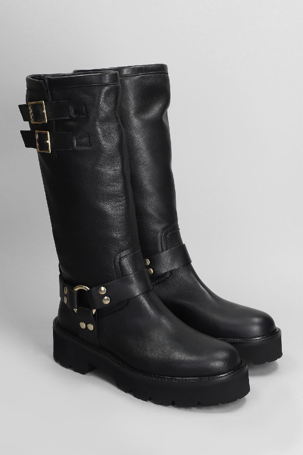 Deliberti Gisel Moire Stivali Tacco Basso Samuel In Pelle Nera Cod. 405269 - Deliberti The Luxury Shopping
