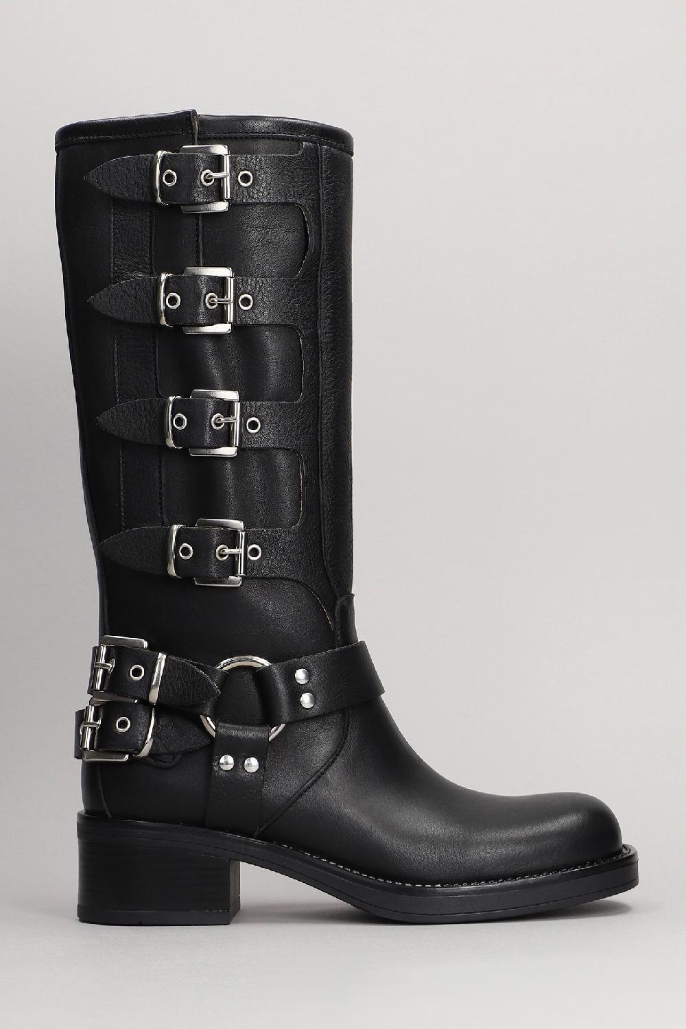 Deliberti Gisel Moire Stivali tacco basso windsor in pelle nera cod. 397853 - Deliberti The Luxury Shopping