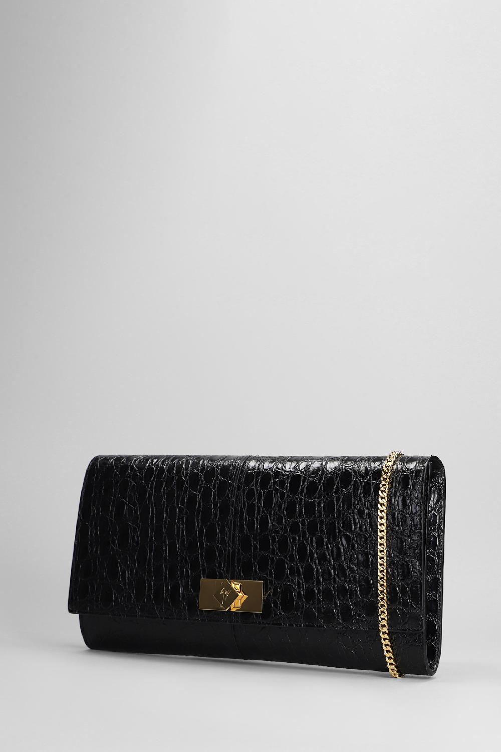 Deliberti Giuseppe Zanotti Pochette Montserrat Crocco In Pelle Nera Cod. 402236 - Deliberti The Luxury Shopping