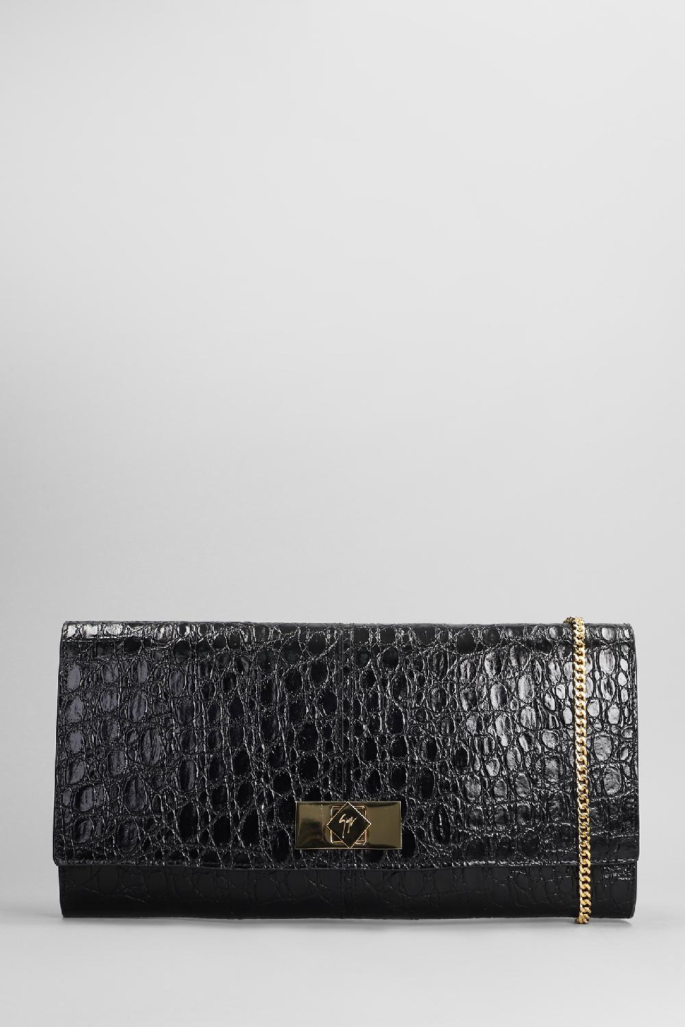 Deliberti Giuseppe Zanotti Pochette montserrat crocco in pelle nera cod. 402236 - Deliberti The Luxury Shopping
