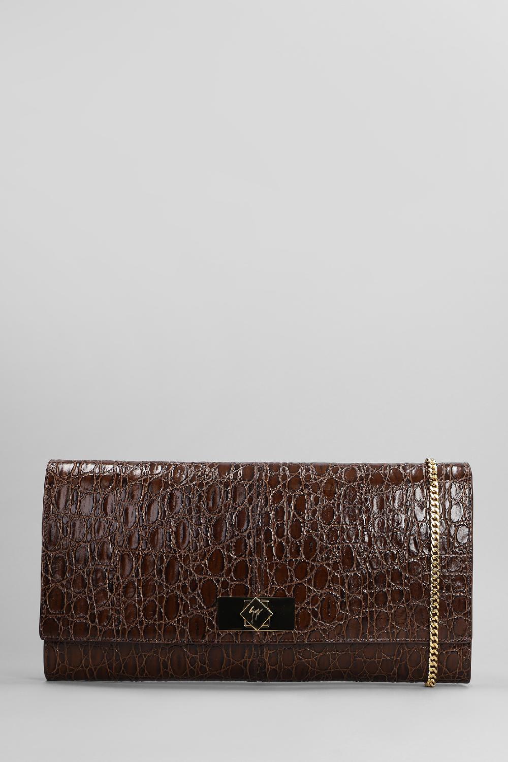 Deliberti Giuseppe Zanotti Pochette montserrat crocco in pelle marrone cod. 402235 - Deliberti The Luxury Shopping