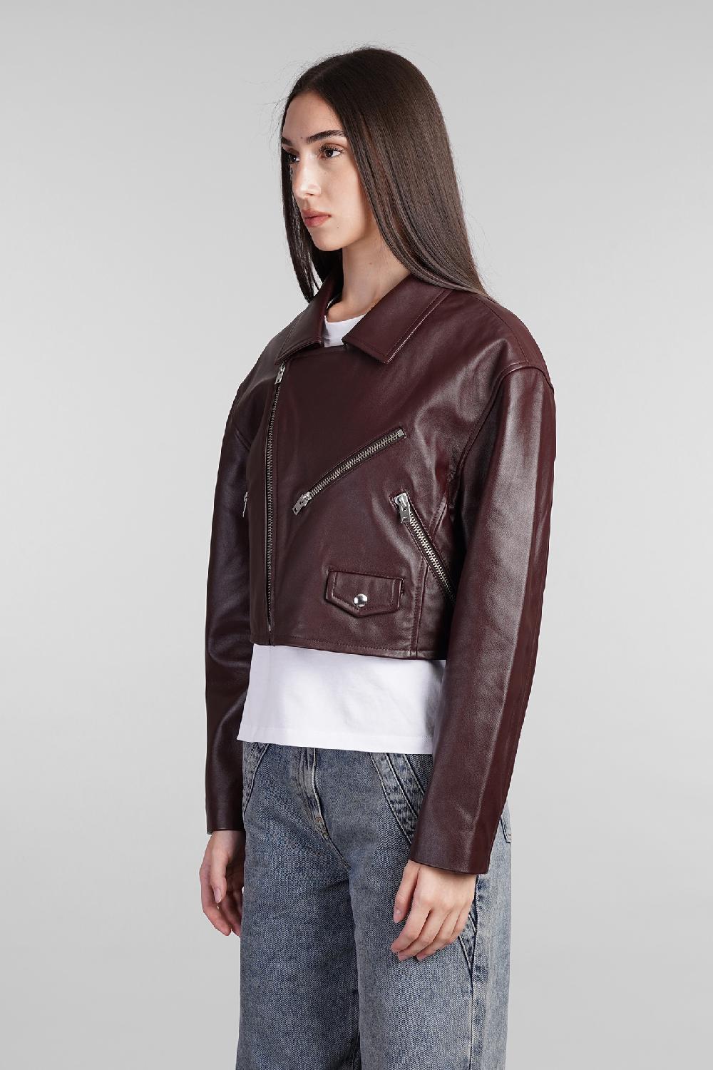 Deliberti Iro Giacca Biker Castilli In Pelle Bordeaux Cod. 407094 - Deliberti The Luxury Shopping