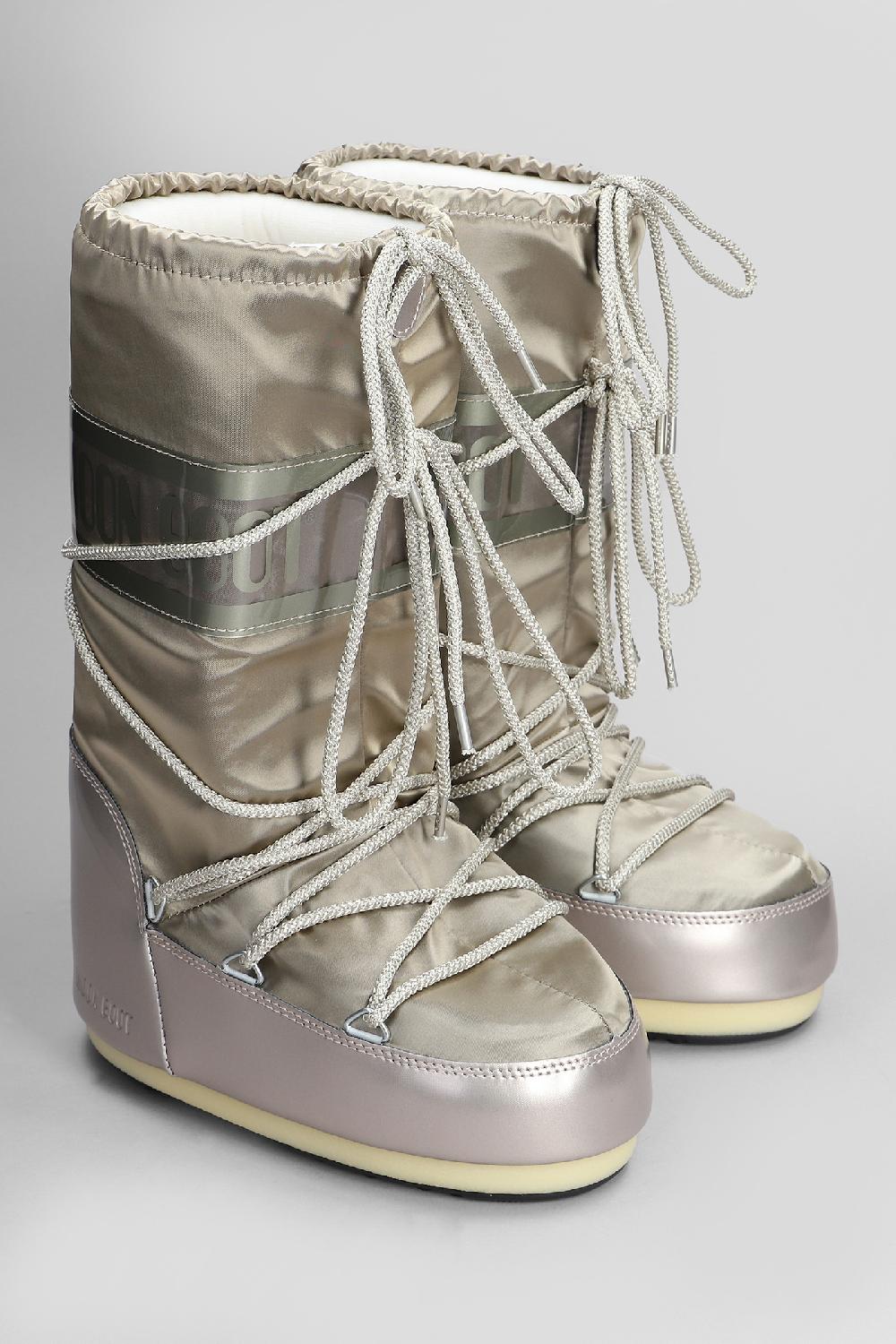 Deliberti Moon Boot Tronchetti Tacco Basso Mb Icon Glance In Nylon Platino Cod. 408756 - Deliberti The Luxury Shopping