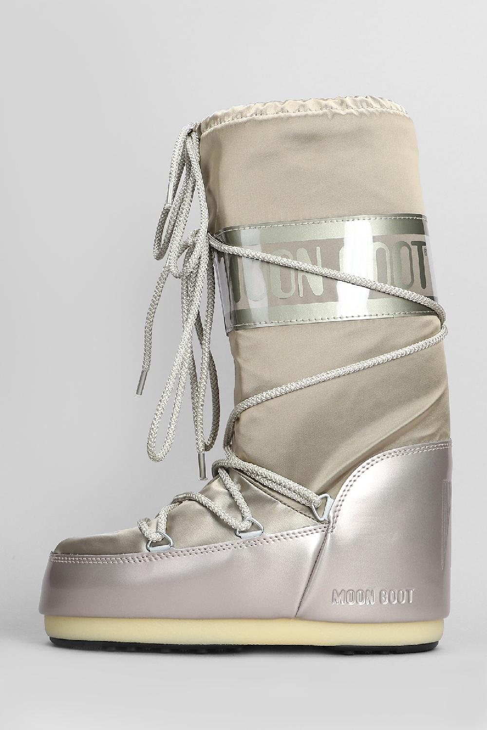Deliberti Moon Boot Tronchetti Tacco Basso Mb Icon Glance In Nylon Platino Cod. 408756 - Deliberti The Luxury Shopping