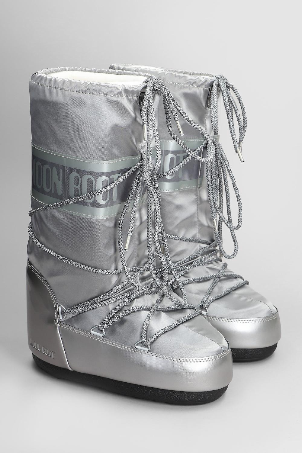 Deliberti Moon Boot Tronchetti Tacco Basso Mb Icon Glance In Nylon Argento Cod. 408757 - Deliberti The Luxury Shopping