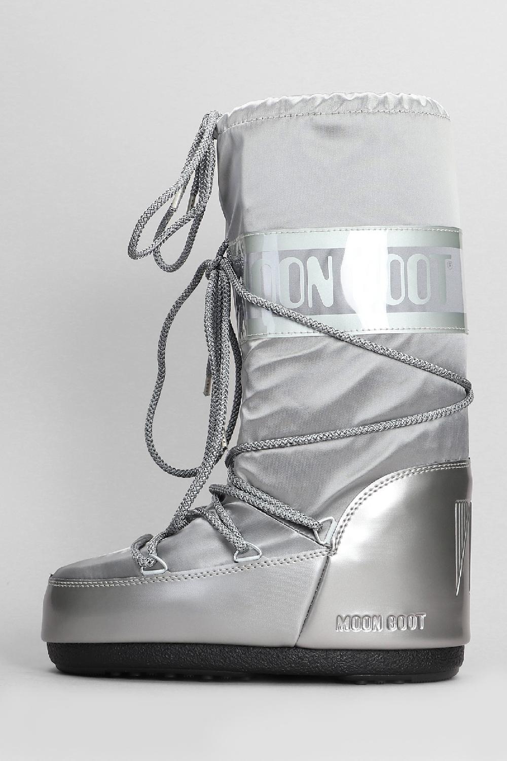 Deliberti Moon Boot Tronchetti Tacco Basso Mb Icon Glance In Nylon Argento Cod. 408757 - Deliberti The Luxury Shopping