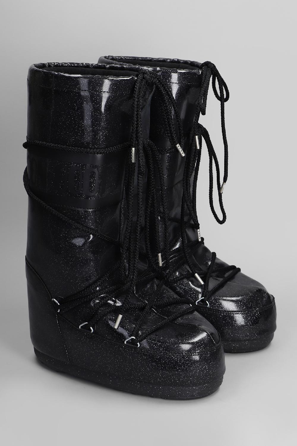 Deliberti Moon Boot Tronchetti Tacco Basso Mb Icon Glitter In Poliuretano Nero Cod. 410122 - Deliberti The Luxury Shopping