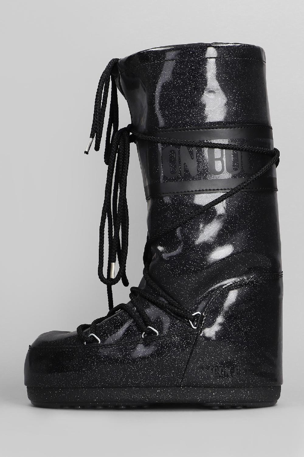 Deliberti Moon Boot Tronchetti Tacco Basso Mb Icon Glitter In Poliuretano Nero Cod. 410122 - Deliberti The Luxury Shopping