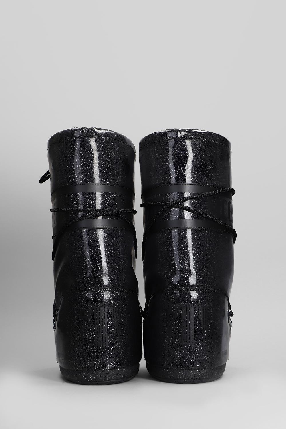 Deliberti Moon Boot Tronchetti Tacco Basso Mb Icon Glitter In Poliuretano Nero Cod. 410122 - Deliberti The Luxury Shopping
