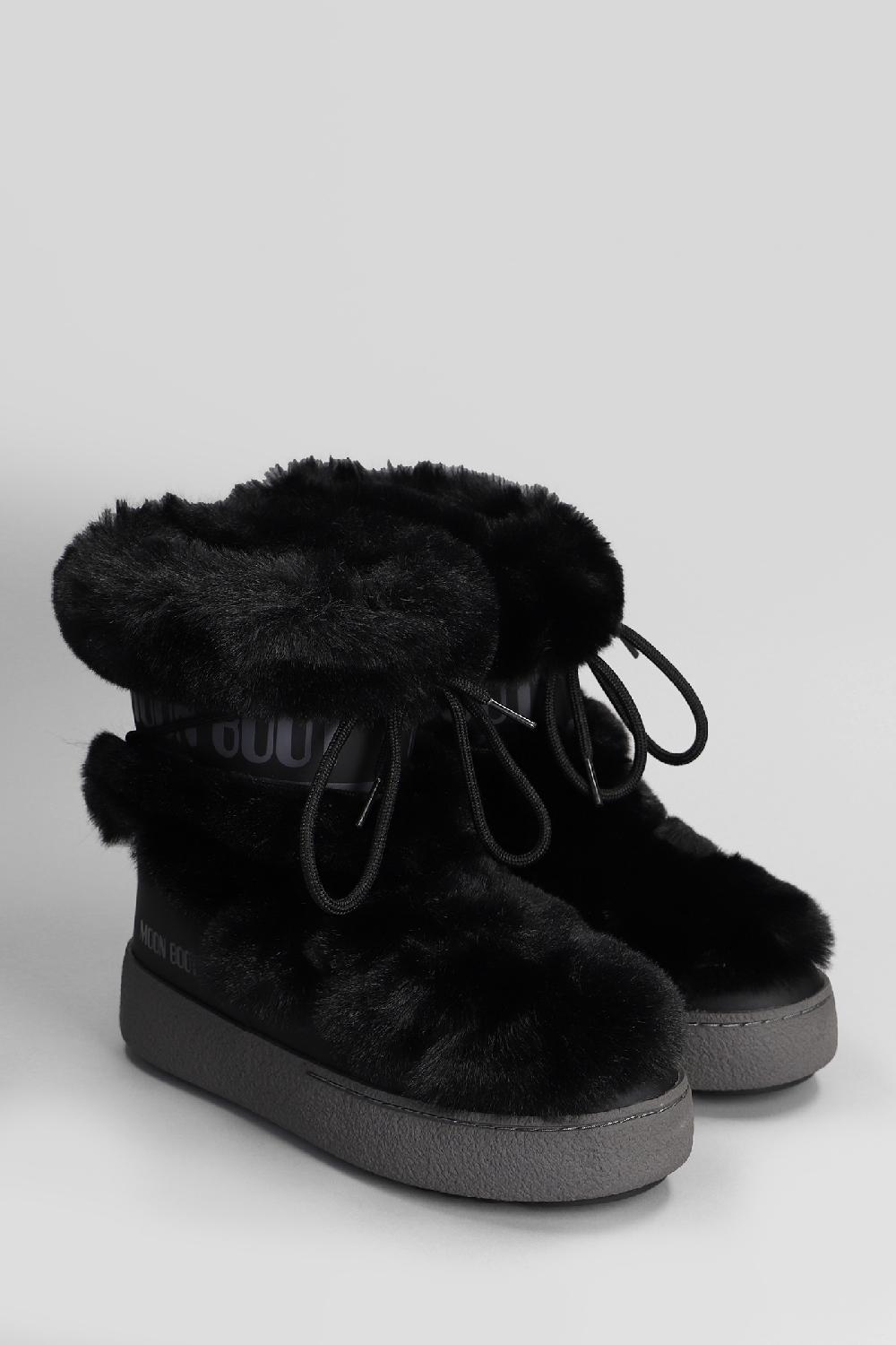 Deliberti Moon Boot Tronchetti Tacco Basso Mb Ltrack Faux Fur In Eco Pelliccia Nera Cod. 409742 - Deliberti The Luxury Shopping