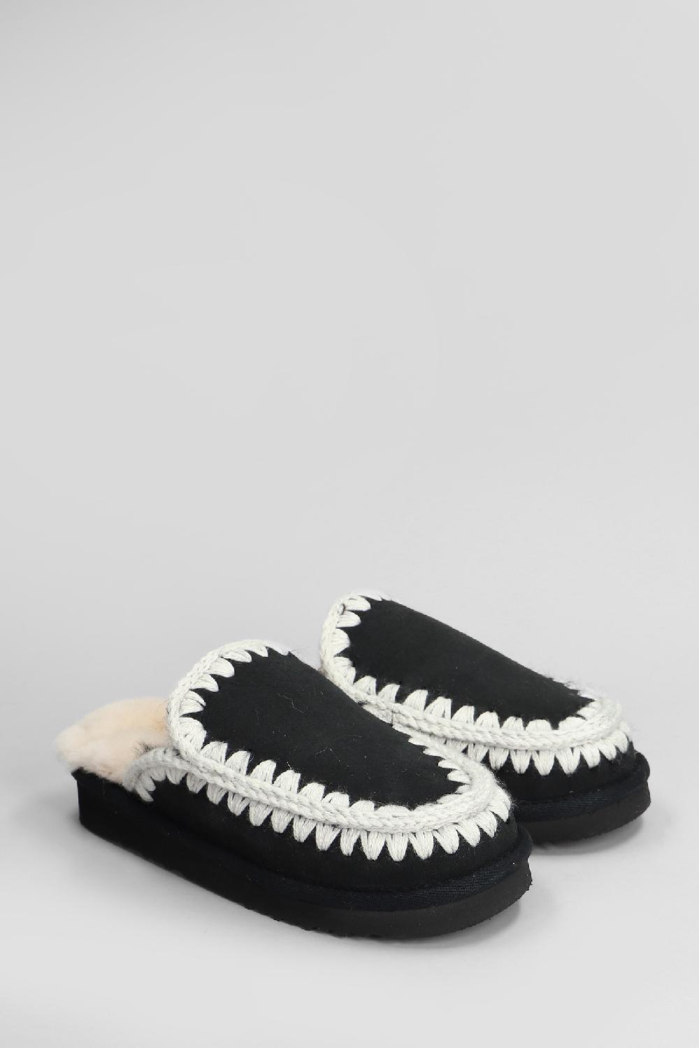 Deliberti Mou Slipper-mule Eskimo Stitching In Camoscio Nero Cod. 408420 - Deliberti The Luxury Shopping