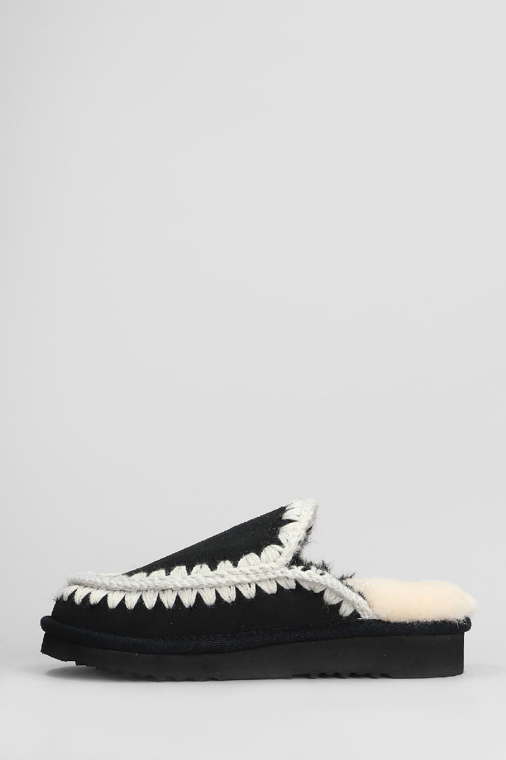 Deliberti Mou Slipper-mule Eskimo Stitching In Camoscio Nero Cod. 408420 - Deliberti The Luxury Shopping