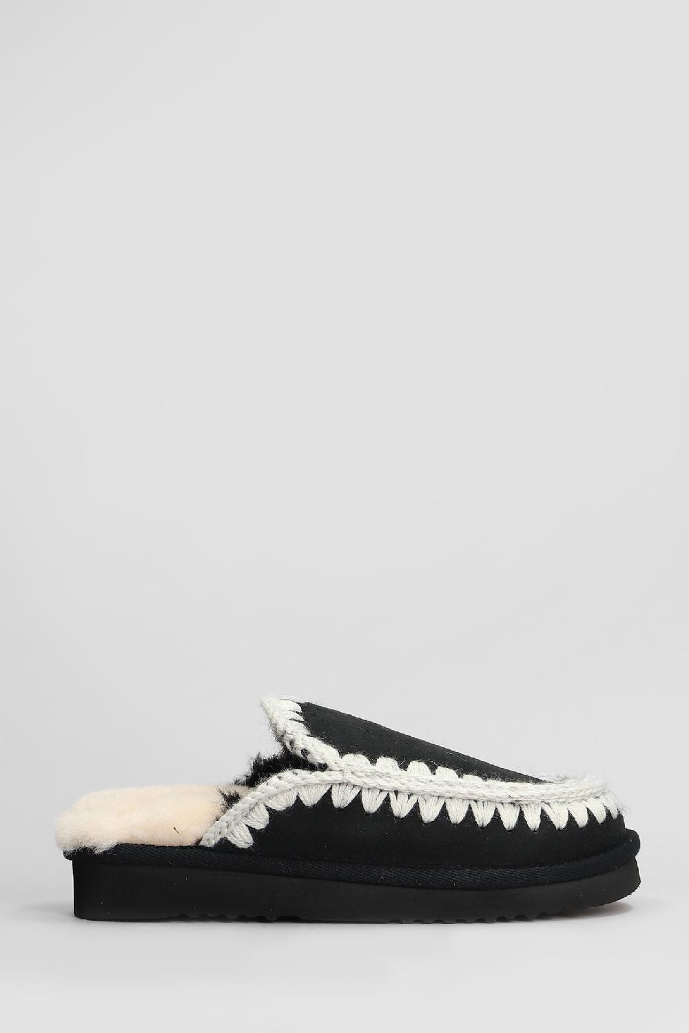 Deliberti Mou Slipper-mule eskimo stitching in camoscio nero cod. 408420 - Deliberti The Luxury Shopping