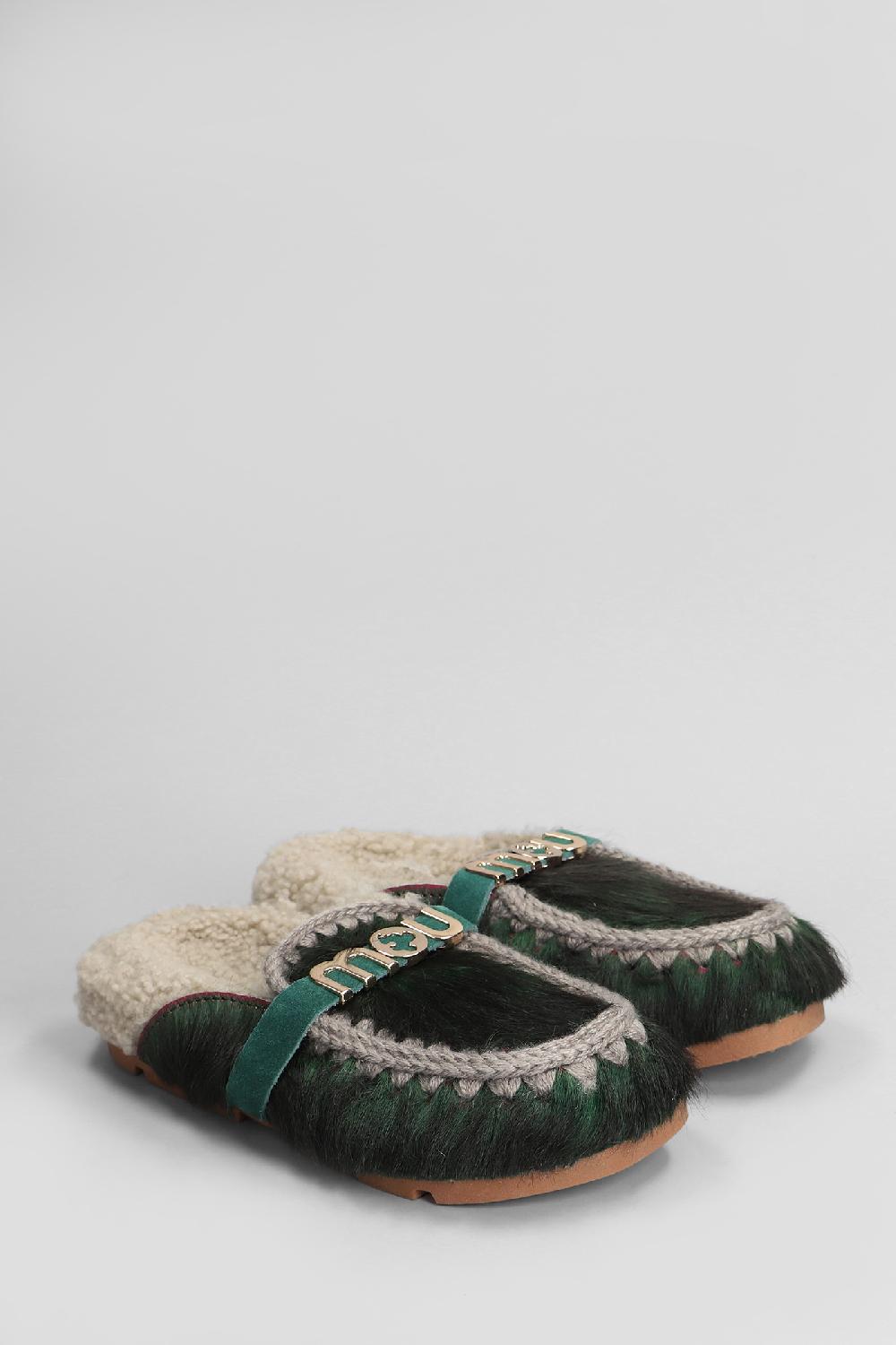 Deliberti Mou Slipper-mule Long Hair Pony In Cavallino Verde Cod. 408445 - Deliberti The Luxury Shopping