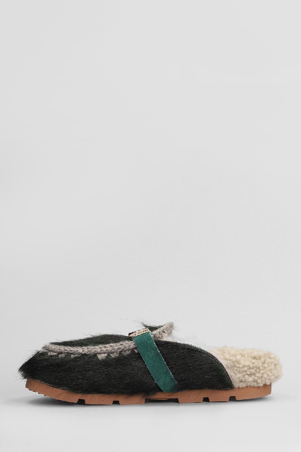 Deliberti Mou Slipper-mule Long Hair Pony In Cavallino Verde Cod. 408445 - Deliberti The Luxury Shopping